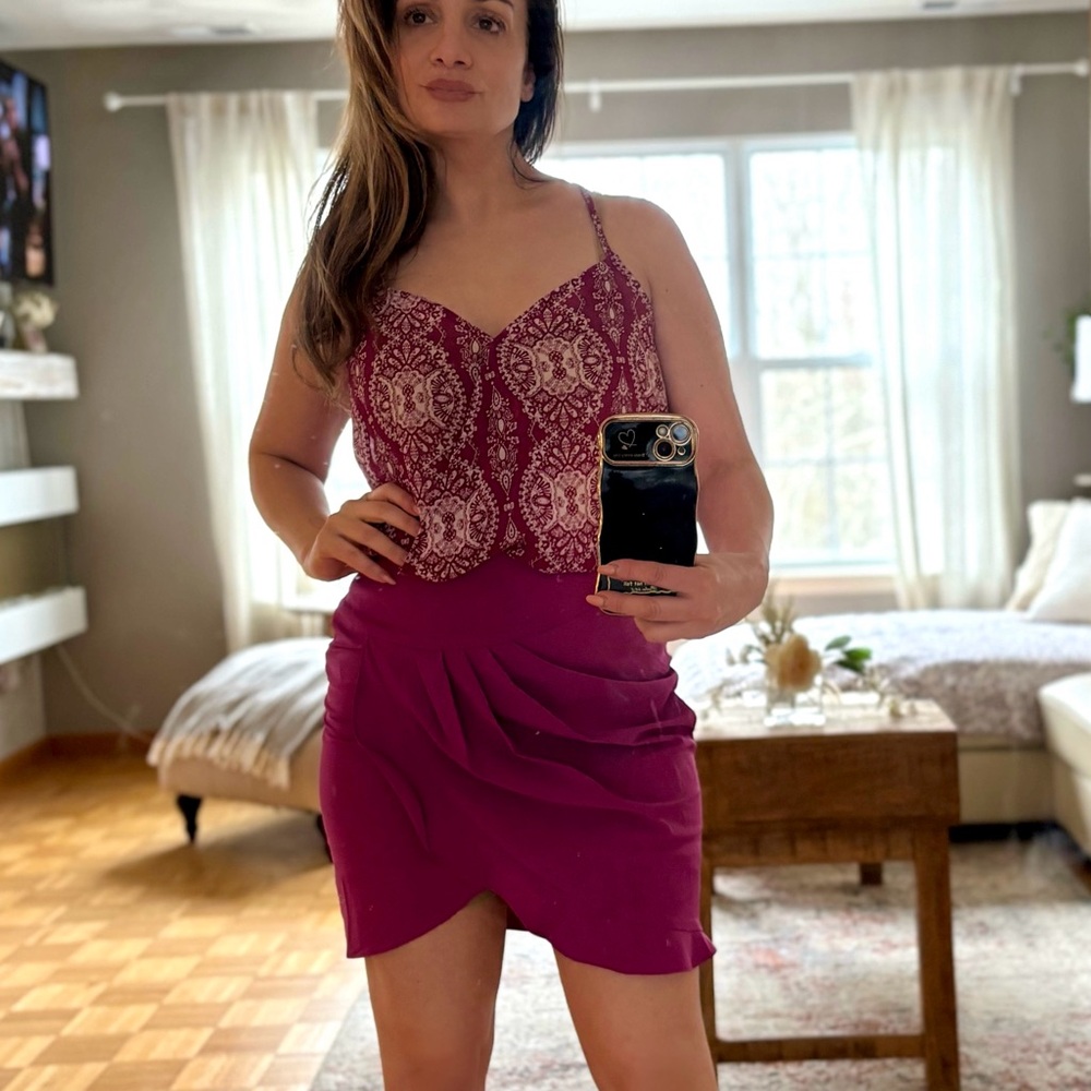 Magenta printed camisole with mini skirt from boutique size XS-S